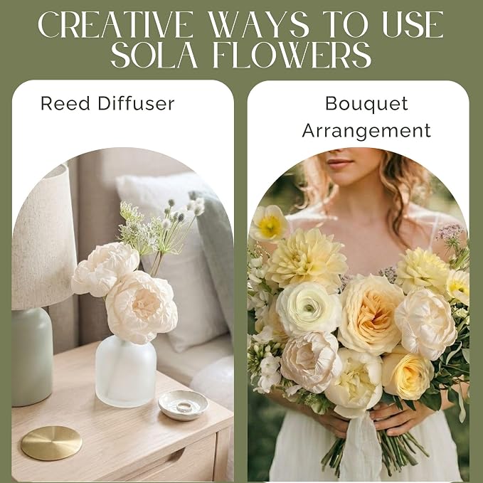 6pcs White 3" Peony Brides Dream Sola Wood Flower Diffuser with Reed Sticks for Home Fragrance Essential Oil DIY Decor