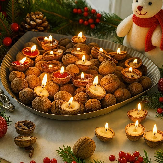 Nuanchu 24 Pcs Floating Candles Mini Walnut Floating Tea Lights Candles for Centerpieces Weddings Party Home Romantic Night Gifts Decorations