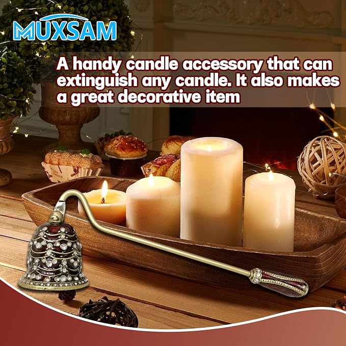 MUXSAM Vintage Candle Snuffer, Handheld Candle Extinguisher with Long Handle Wick Flame Snuffer Metal Candle Accessory for Home Decoration, Diamond Setting