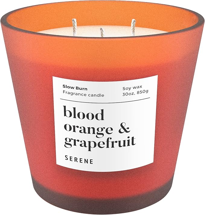 Hidden Label Blood Orange & Grapefruit Soy Candle, 30oz 3-Wick, 65H Burn | Gradient Frosted Glass Jar, Strong Citrus Scent Throw for Large Spaces, Clean Non-Toxic Formula, Gift-Ready Luxury