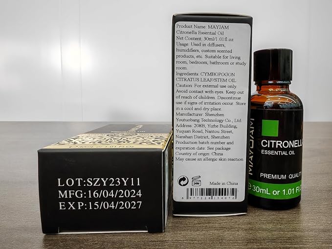 Citronella Essential Oil, MAYJAM 1.01FL.OZ Premium Citronella Oils for Soap Candle Making, Diffuser, Bedroom, Living Room, Office, 30ML/Bottle
