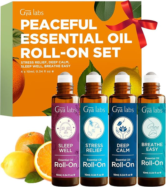 Gya Labs Peaceful Roll on Essential Oils Set - 0.34 Fl Oz Each - Essential Oil Set Relaxation Womens Gifts for Christmas - Blends for Calm, Aromatherapy Stocking Stuffers, Relaxing Gifts for Women