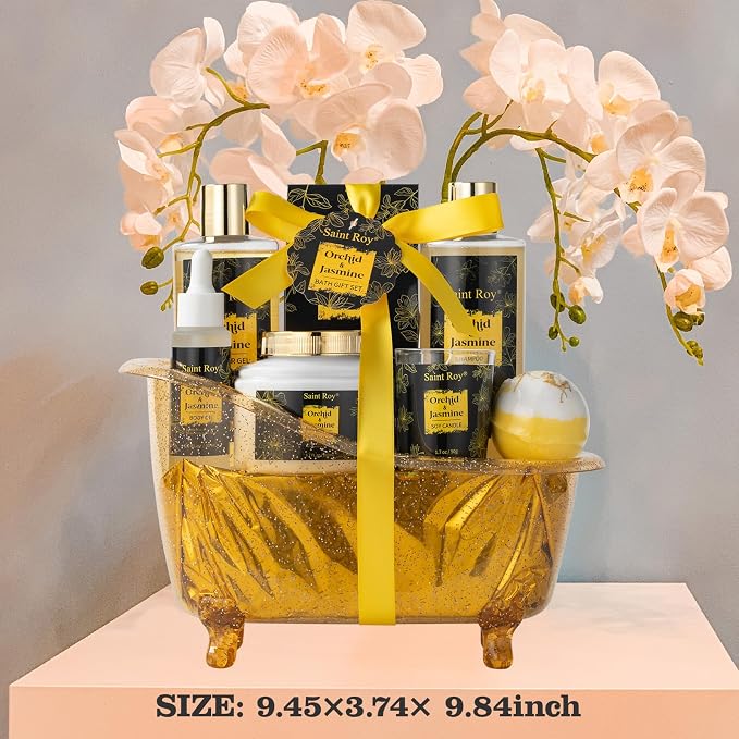 Spa Gift Basket for Women & Men Home Spa Bath Gift Basket, Spa gift set Christmas Gifts, Spa Kit Self-care Gifts, Spa Collection Gift, Orchid Jasmine Bath and Body Gift Pampering Spa Gifts father Day