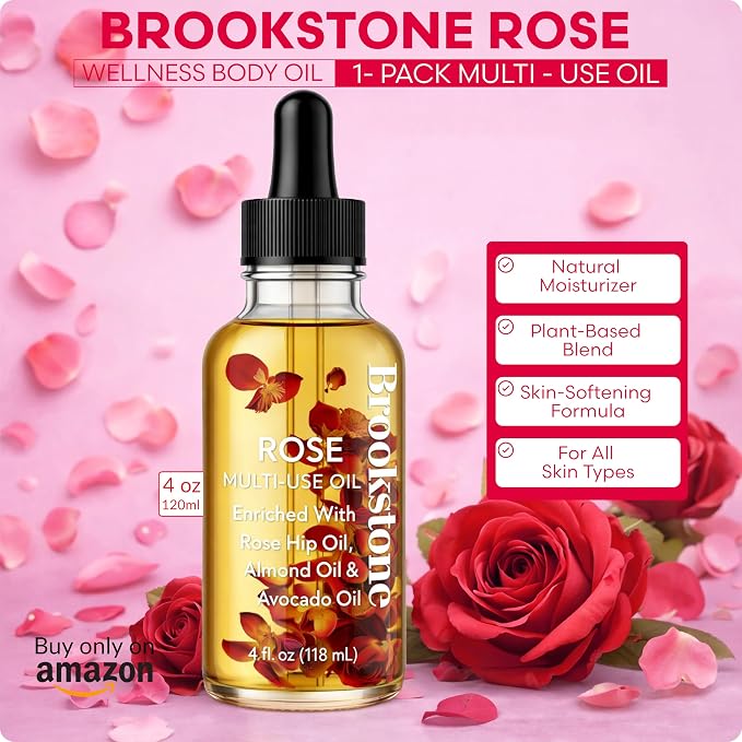 Brookstone Rose Multi-Use Essential Oil - Soothing Aromatherapy & Skincare Oil - Floral Rose Scent