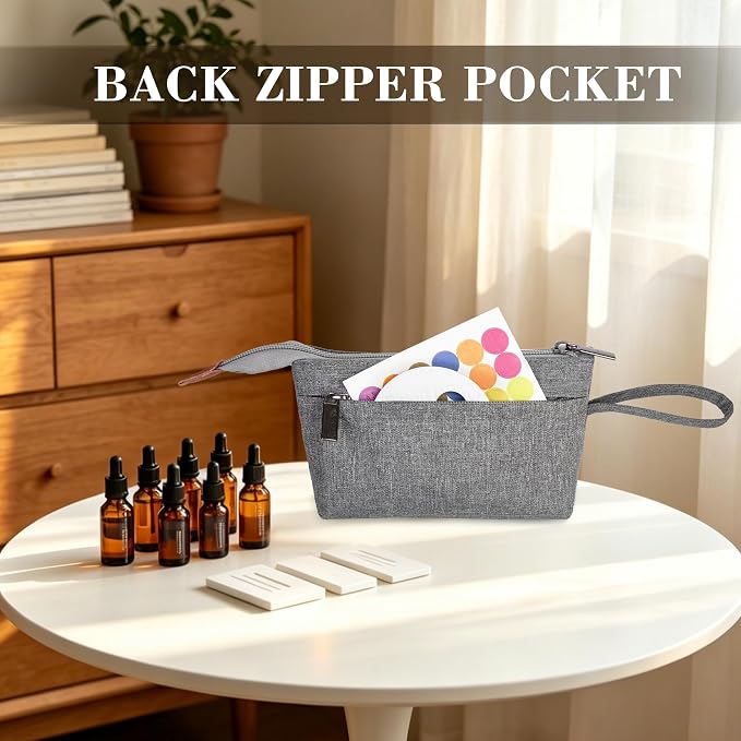 LUXJA Essential Oil Carrying Bag - Holds 8 Bottles (5ml-15ml, Also Fits for Roller Bottles), Portable Organizer for Essential Oil and Small Accessories, Gray