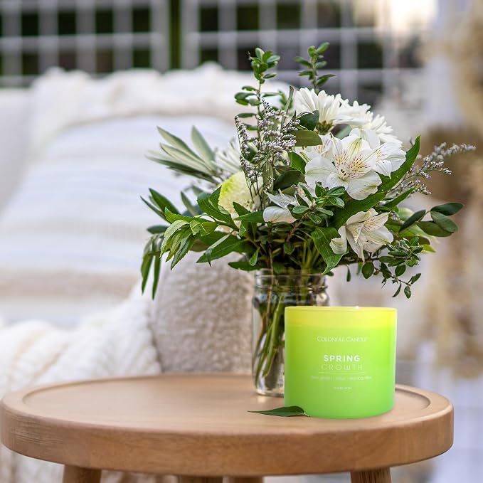 Colonial Candle Spring Growth Scented Jar Candle, Pop of Color Collection, 3 Wick, 14.5 oz - Up to 60 Hours Burn