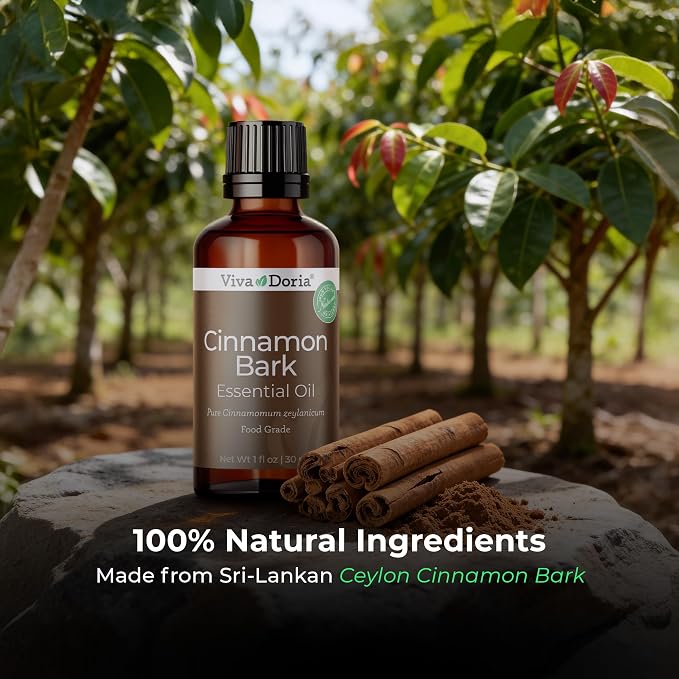 Viva Doria Cinnamon Bark Essential Oil, 100% Pure, Natural Essential Oil, Undiluted, for Aromatherapy | Food Grade, 30 mL (1 Fluid Ounce)