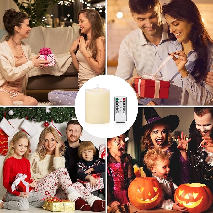 Realistic Flickering Flameless Candles with Timer - Battery-Powered 4 Inch Ivory LED Pillar Candle for Weddings, Valentine's Day & Indoor/Outdoor Decor - Safe for Kids/Pets (1-Pack)