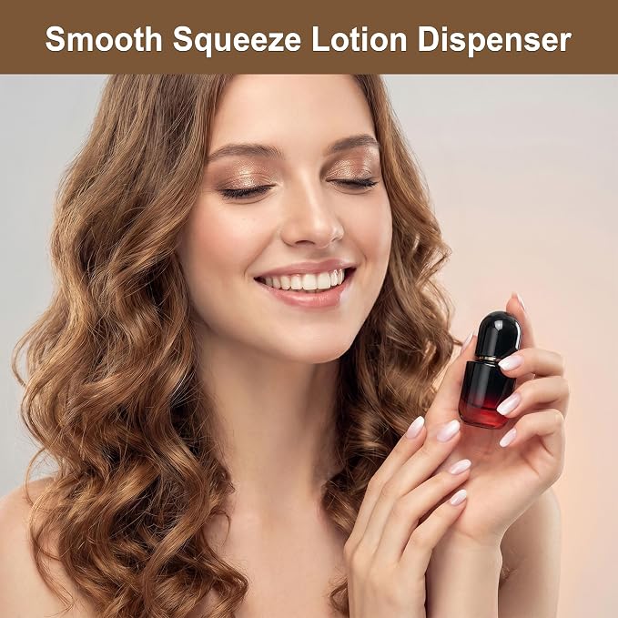 1oz Travel Pump Bottle, 30ml Gradient Glass Liquid Dispensing Bottle with 3 Transfer Tools, Leak-Proof Small Refillable Makeup Containers for Toiletries, Lotion, Essential Oils (Black-Red Gradient)