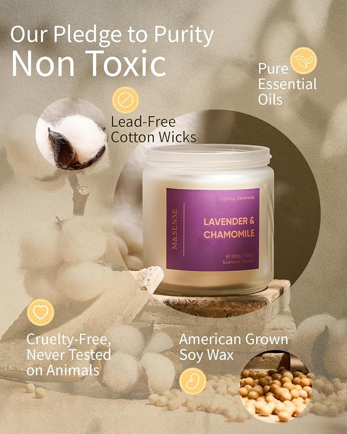 M&SENSE Lavender Candles, Large 11.6oz Natural Soy Wax, 70-Hour Non Toxic Clean Burn, Aromatherapy Floral Scent Candle for Spa Stress Relief Relaxation, Romantic Gifts for Her