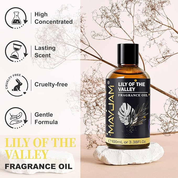 Lily of the Valley Fragrance Oil, MAYJAM 3.38FL.OZ Essential Oils for Diffusers for Home, Long Lasting Scented Oils for Soap Candle Making - 100ML