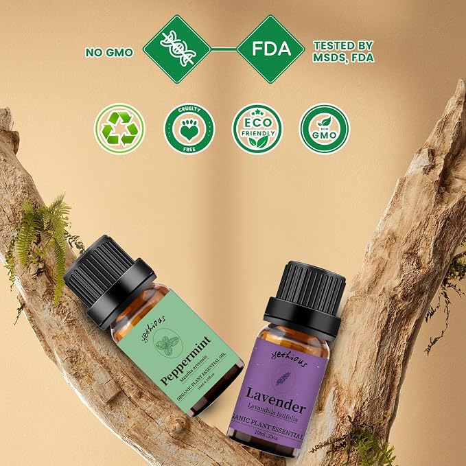yethious Lavender Peppermint Oil Set Lavender Aromatherapy Oils for Diffuser, Perfume, Soap, Candle Making 2 Pack 10ML
