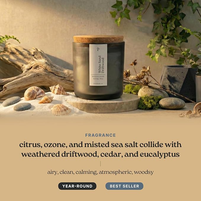 Aspen & Oak Luxury Beeswax Candle, 16oz | Long Burning Pure Beeswax Candles, Non Toxic, Natural, Clean, Essential Oil Scented Organic Candles, Home Decor & Gifts (White Sand Driftwood)