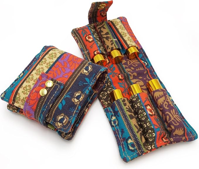 Essential Oil Storage Bag - Canvas, 6 Bottles (5ml-10ml), Ethnic Print Bohemia Style