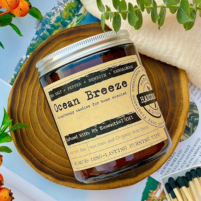 KOTKAS Ocean Breeze Scented Candles - 8oz Natural Scented Soy Candles Non Toxic, Aromatherapy Candles for Home Scented Candles Gifts for Women Bath Relaxing Calming Soothing Relaxation Stress Relief