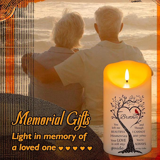 Flameless Memorial Candle, Real Wax LED Light with Remote Sympathy Bereavement Gifts for Loss of Loved One Sympathy Candles for Loss of Brother Remembrance Gifts (4" x 7")
