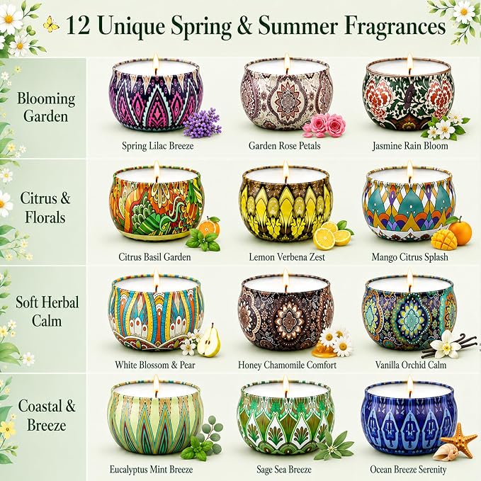 YINUO Scented Candle Gift Set for Women, 12 Pack Soy Wax Aromatherapy Candles, Floral, Citrus & Fresh Scents, Birthday Gifts for Women