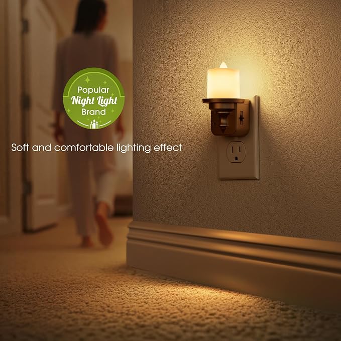 Briignite Candle Night Light, Night Lights Plug into Wall 2 Pack, LED Vintage Night Light with Light Sensor, 0-100LM Dimmable Nightlight Plug in, 3000K Soft White Nightlight for Kids Hallway Bathroom