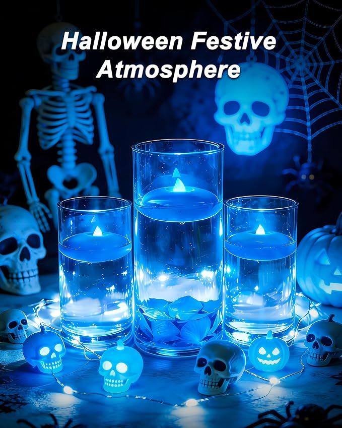 Homemory 12 Pack 3” Flameless Led Floating Candles, 200 Hour Blue Battery Operate Waterproof Tealights for Cylinder Vases, Centerpieces at Wedding Decor, Party, Pool