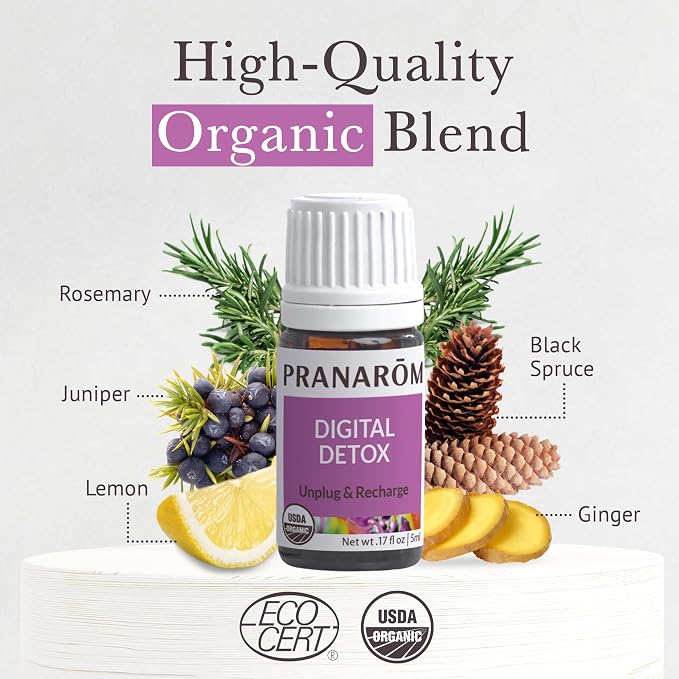 Pranarom - Digital Detox Wellness Blend 5ml - for Tech-Savvy Individuals - Diffusing for Relaxation Ambiance - 100% Pure, Certified Organic Essential Oils