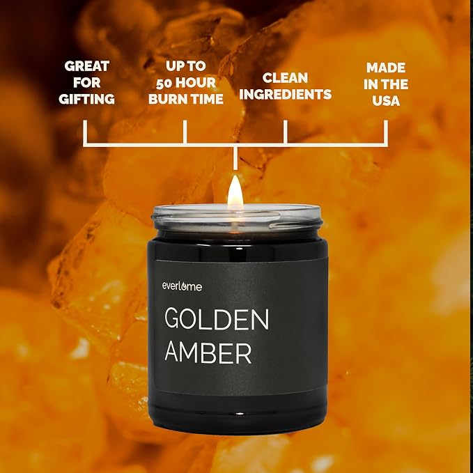 Premium Soy Wax Candle | Highly Scented Black Glass Jar Candles | Long Lasting, Clean Burn | 8 oz | Gifts for Man and Woman | Made in USA (Golden Amber)