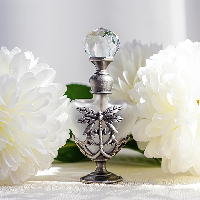 YU FENG Dragonfly Perfume Bottle, Refillable Glass Fragrance Atomizer | Vintage Style, Crystal Accents, Decorative Display, Portable Size, Giftable Design