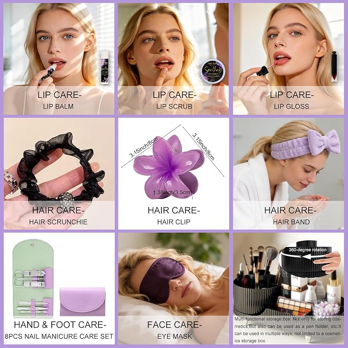 26 Pcs Spa Bath and Body Gift Basket, Spa Kit Gift Set, CHARCOAL & SHEA BUTTER Bath & Body Gift Makeup Organizer, Spa Gift Basket, Face Skin Care Kit, Lip Self-Care, Serum, Birthday, Christmas