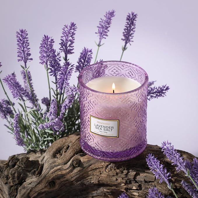 Lavender Scented Candle, 19oz Large Soy Wax Aromatherapy Candle, Lavender Sea Salt Luxury Glass Jar Candle for Home Decor, Relaxation Gifts for Women