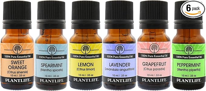 Plantlife for The Home Set 6-Pack (Sweet Orange, Spearmint, Lemon, Lavender, Grapefruit, and Peppermint) Aromatherapy Essential Oil Set - No Additives or Fillers - Made in California 10 ml