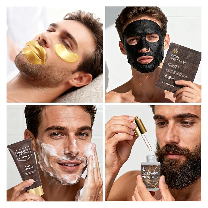 36 Pcs Sandalwood Bath & Body Gift Basket for Men, Father's Day Gifts, Beard Grooming Set, Face Skin Care Kit, Men Home Spa Gift Basket, Bath Bomb, Birthday, Valentines, Christmas, Dad, Anniversary