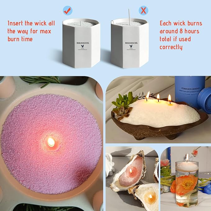 Pearled Candle 18 Oz with 30 Wicks - Rose Scented Sand Candles Pink Refillable Wax Lasts up to 120 Hours - Smooth and Clean Burning for Candle Making Lover’s Gifts