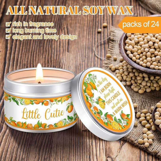 MTLEE 24 Pcs Mandarin Orange Baby Shower Party Favors Candles Lavender Scented Baby Shower Favors for Guests Rustic Tealights Candles Gender Reveal Return Gifts (1.2 oz, Orange)