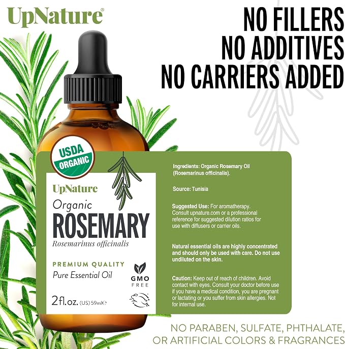 UpNature Organic Rosemary Oil - 100% Pure Rosemary for Hair, Scalp, Skin, 2oz