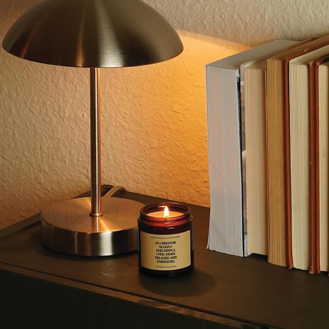 Relax & Energize Candle Deep Breath Scented Soy Candle Mindfulness Gift Stress Relief Aromatherapy Peaceful Energy Wellness GS6QE6, Raspberry Vanilla, 3.4 oz