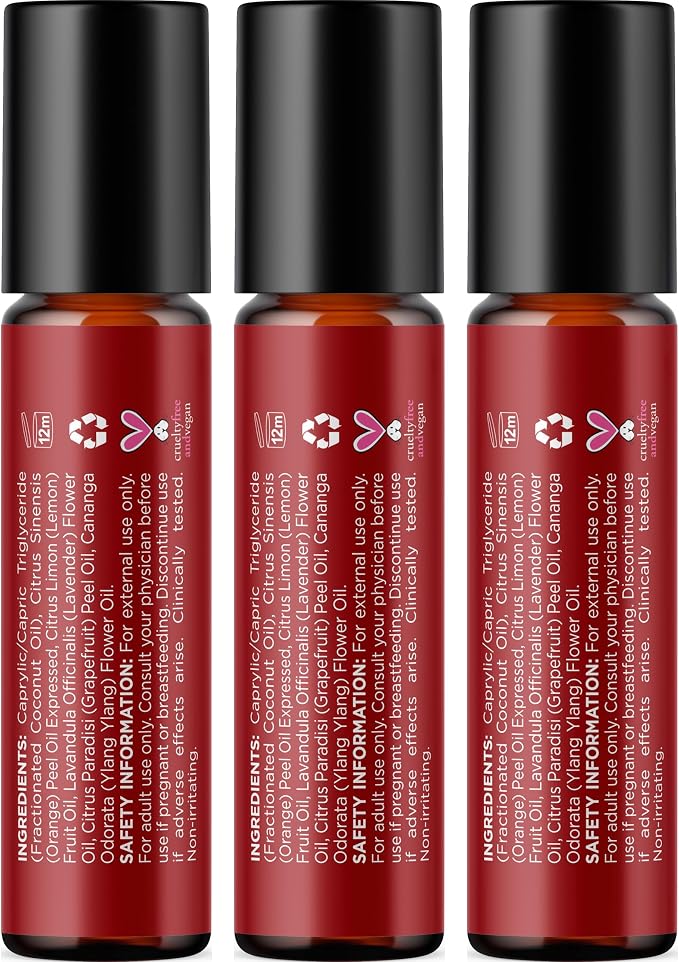 Uplift Essential Oil Roll On - Aromatherapy Essential Oil Roller with Lavender and Citrus Calming Essential Oils - Happy and Relaxing Essential Oil Blend with Orange Lemon & Grapefruit (3 Pack)