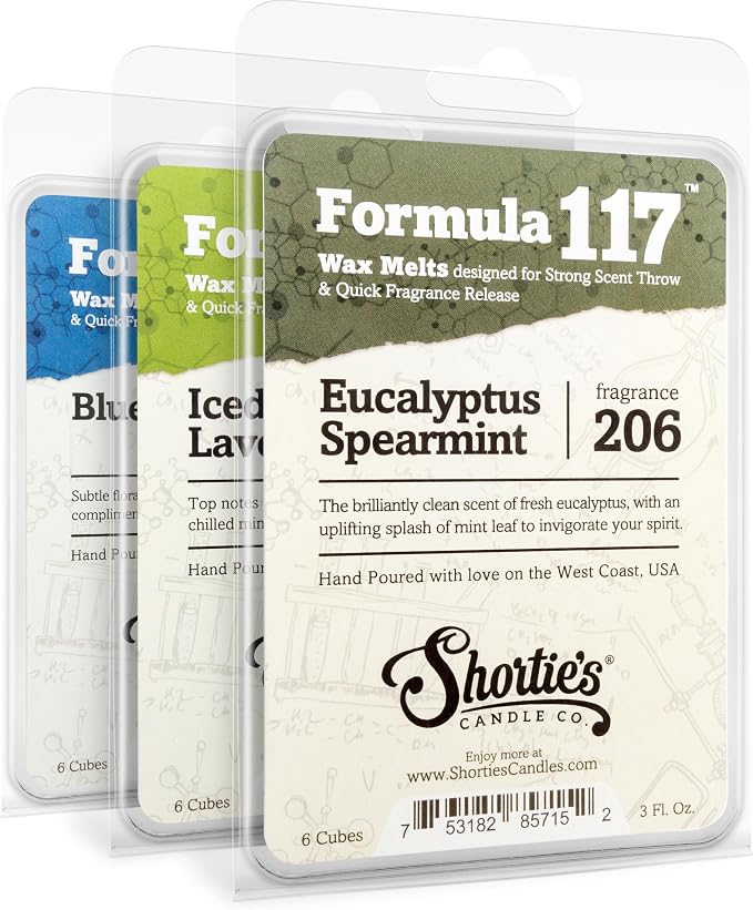 Shortie's Candle Company Fresh & Clean Premium Wax Melts Variety 3 Pack - 9 Oz., Strong & Long Lasting, Non-Toxic - Made with Essential & Natural Oils - Formula 117