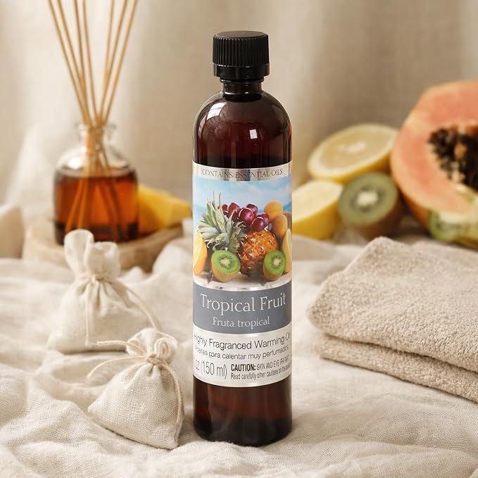 Hosley Tropical Fruit Fragrance Warming Oils, Set of 2, 5oz Each. Ideal Gift for Weddings, spa, Reiki, Meditation, Bathroom Settings.P1