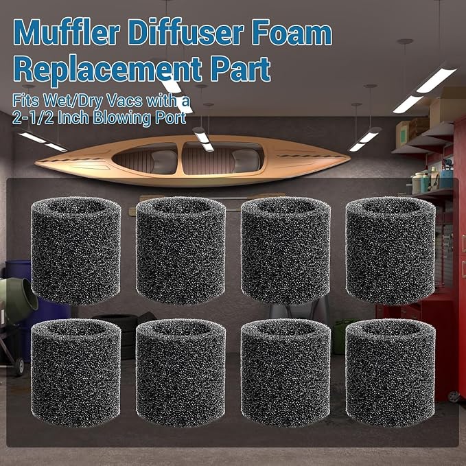 8 Pcs Muffler Diffuser Foam Replacement Parts, Compatible with Crafts man CMXZVBE38660 Muffler Diffuser Wet/Dry Vac, for Shop Vacs Attachment with 2-1/2 Inch Blowing Port