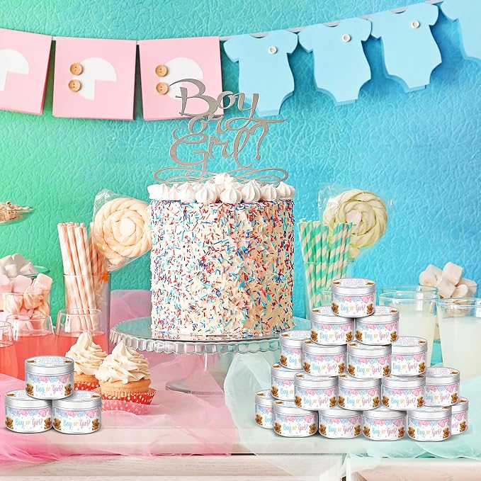 MTLEE 24 Pcs Gender Reveal Bear Baby Shower Party Favors Candles Lavender Scented Baby Shower Favors for Guests Rustic Tealights Candles Gender Reveal Return Gifts (1.2 oz, Blue and Pink)