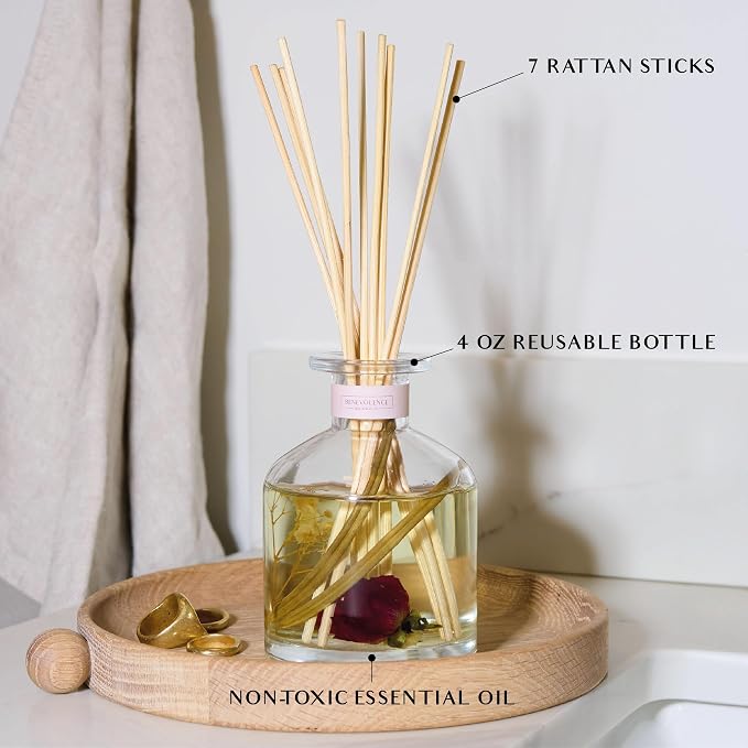 Benevolence LA Beach Rose Gift Box | Candle, Room Spray & Reed Diffuser | Rose & Sandalwood | Elegant Home Fragrance | Ready for Gifting | Gift Set for Women