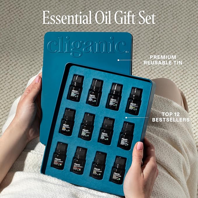 Cliganic Organic Essential Oils Set (Top 12, Pack of 2) - 100% Pure - Peppermint, Lavender, Eucalyptus, Tea Tree, Lemongrass, Rosemary, Frankincense, Orange, Lemon, Cassia, Cedarwood & Grapefruit