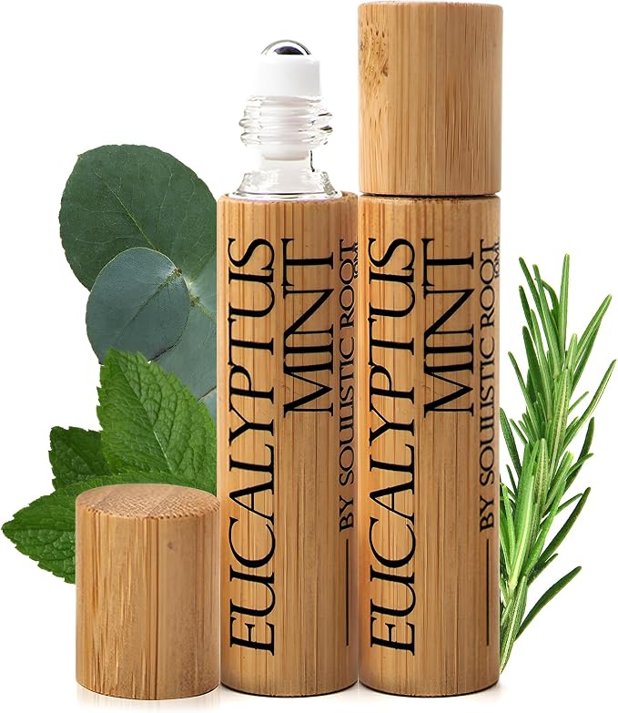 Soulistic Root Eucalyptus Mint Essential Oil Roll On – Breathe Essential Oil Blend w/Peppermint, Spearmint, Rosemary – Aromatherapy Rollerball for Spa, Self Care, Energy – 10ml Bottles Each