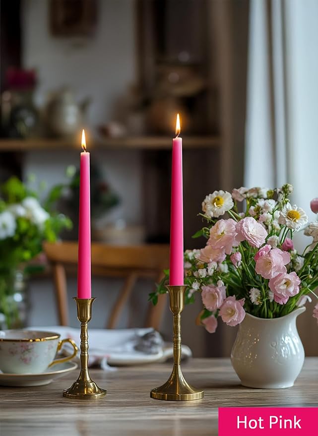 12pk 10" Classic Taper Candles, Pink Shades, 7-8 Hours Long Burning, Unscented Tall Candlesticks