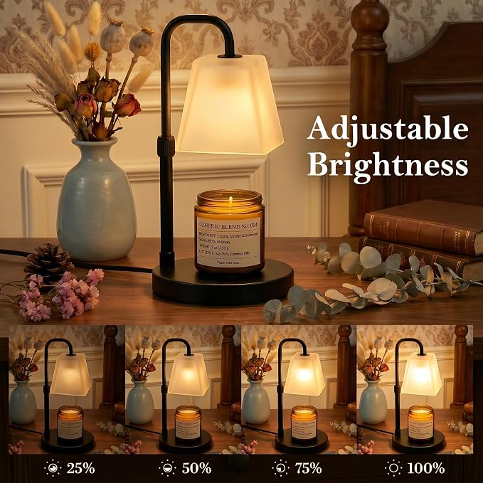 JIMEI Candle Warmer Lamp with Timer Electric Wax Warmer for Scented Wax Melt Warmer Melter for Jar Candles Dimmable Adjustable Height Gifts for Women Mom House Warming Frossted Glass Black