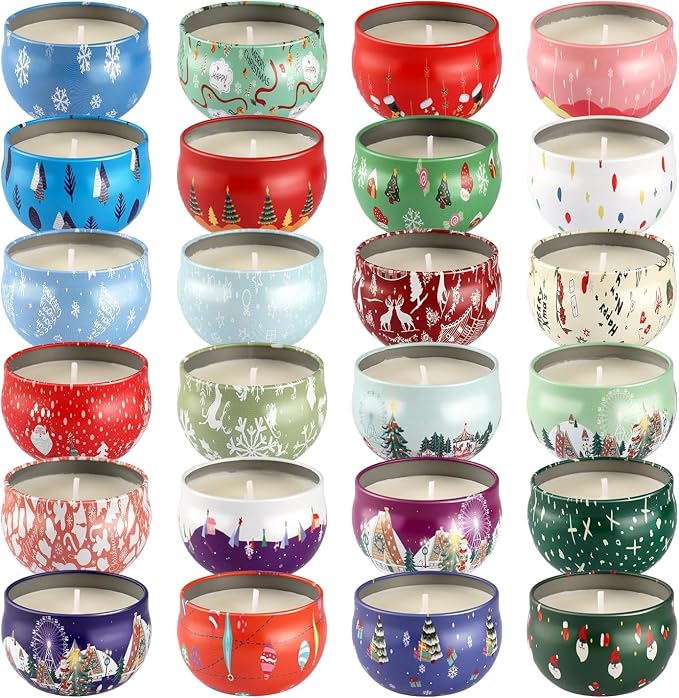 WPONSZU 24 Pack Christmas Scented Candles Gift Set for Woman, Jar Candle, 2.5 oz Soy Wax Tin Candle-Ideal Gift for Travel Home Décor