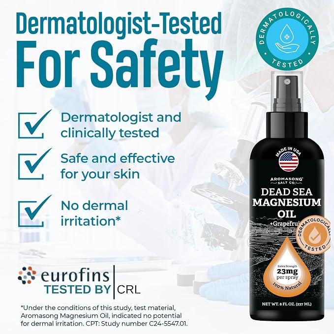 Aromasong Magnesium Spray Grapefruit- Extra Strength (23mg in Each Spritz) 8 Oz - Natural and Pure Magnesium Oil Spray - Made in The USA - for Leg Discomfort and Promotes a Calm Sleep