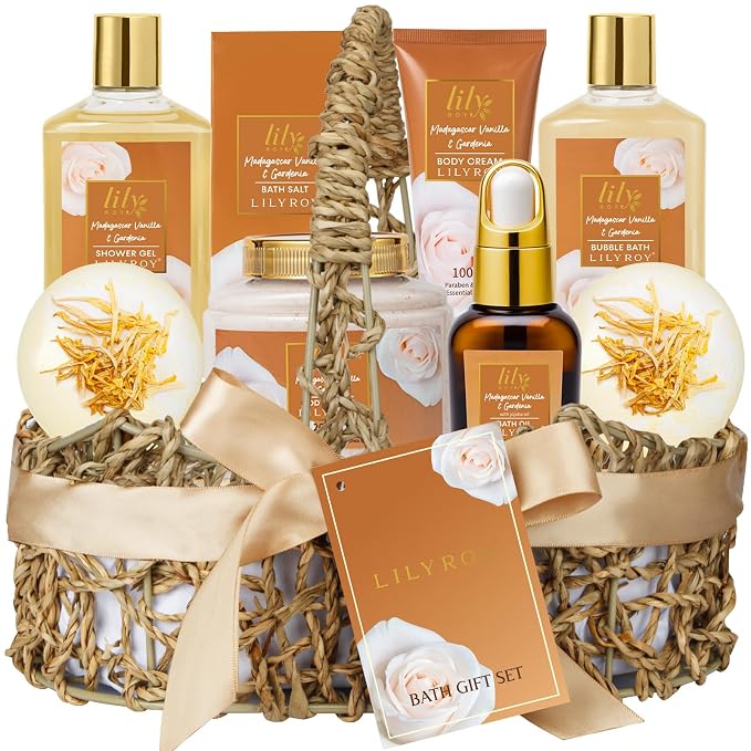 Gifts for Women, Birthday Gift Set - 9Pcs Vanilla Spa Gift Basket for Women