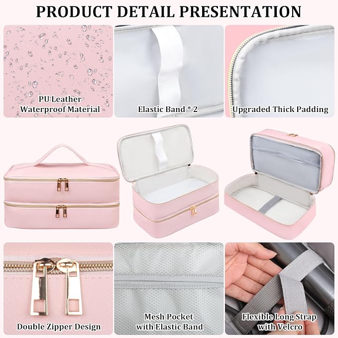 Travel Carrying Case for Shark Flex Style, Double Layer Storage Case for Shark SpeedStyle Hair Dryer Attachments, Waterproof PU Leather Organizer Bag for Shark Flexstyle Airwrap Styler (Pink)