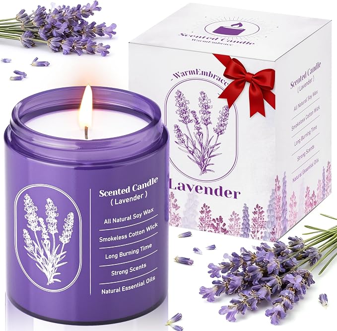 WarmEmbrace Lavender Scented Candles for Women, 7.5 oz Highly -Scented Soy Candle for Home Scented, Birthday Mothers Day Gifts for Mom, Housewarming Gift