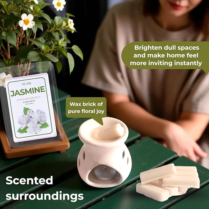 TRUMIRI Jasmine Scented Wax Melts - Made with Non Toxic Soy Wax and Essential Oils - Long Lasting Strong Scent Pet Safe Floral Candle Wax Cubes Tarts for Warmers